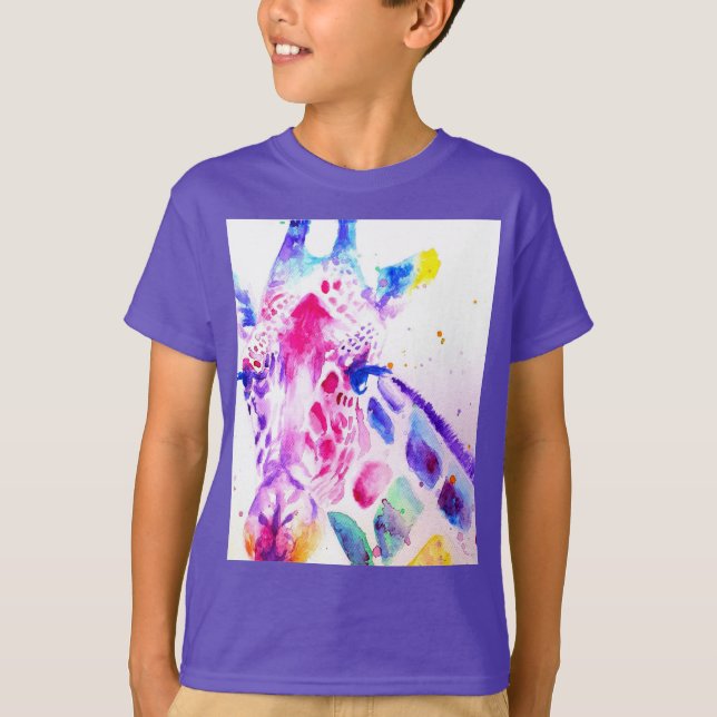 Camiseta Girafa Watercolor Boys Purple Gifs (Frente)