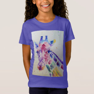 Camiseta Girafa Whimsical Watercolor Purple Girls T Shirt