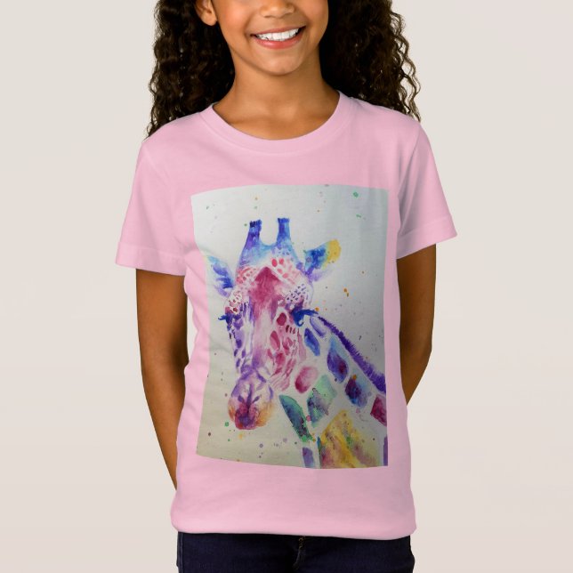 Camiseta Girafa Whimsical Watercolor rosa Raparigas T Camis (Frente)