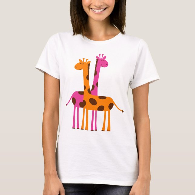 Camiseta Girafas bonitas e engraçadas, presentes cor-de-ros (Frente)