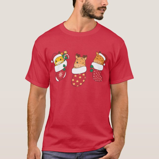 Camiseta Girafas Bonitas Na Meia De Natal Para A Garota De  (Frente)