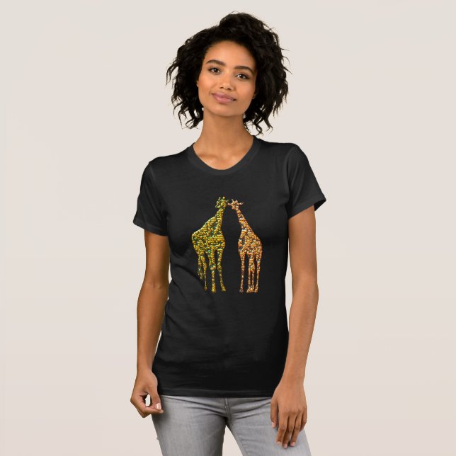Camiseta Girafas Casal T-Shirt Ouro Moderno Design (Frente Completa)