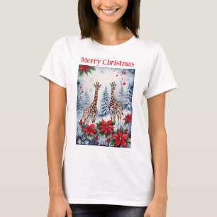 Camiseta Girafas Feliz Natal Em Uma Floresta Nevada