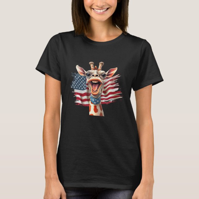 Camiseta Giraffe 4th Of July Party  American Flag Patriotic (Frente)