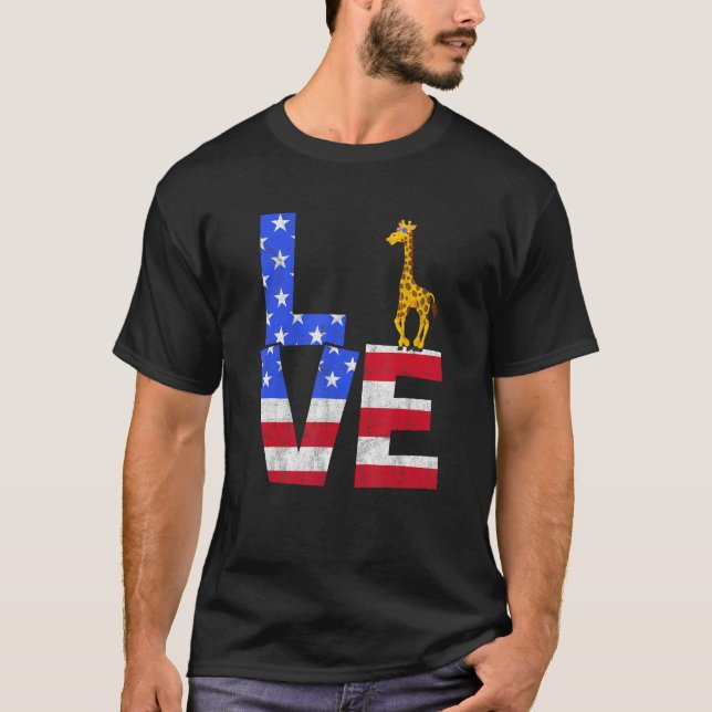 Camiseta Giraffe American Flag Sunglasses 4th of July Patri (Frente)