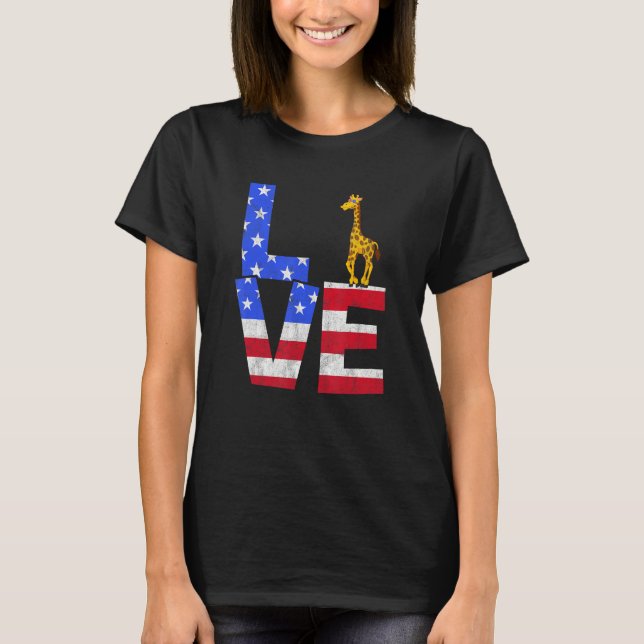 Camiseta Giraffe American Flag Sunglasses 4th of July Patri (Frente)