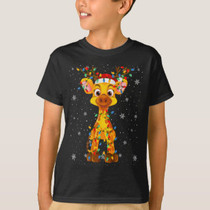 Camiseta Giraffe Animal Santa Hat Feia Pé de Natal