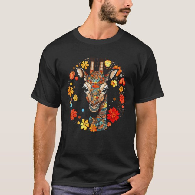 Camiseta Giraffe Artwork Colourful Flowers Animals Motif Gi (Frente)