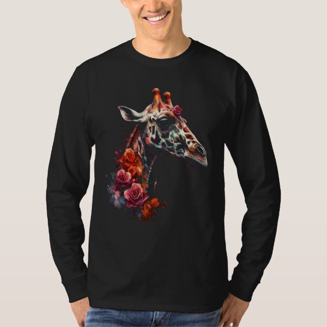 Camiseta Giraffe Artwork  Flowers Animal (Frente)