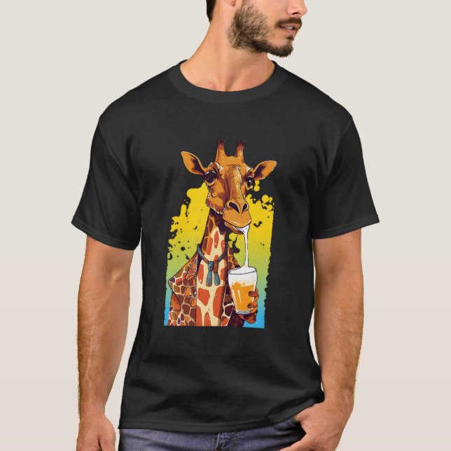 Camiseta Giraffe Bebendo Beer Beer Drinker Safari Zoo Anim (Frente)