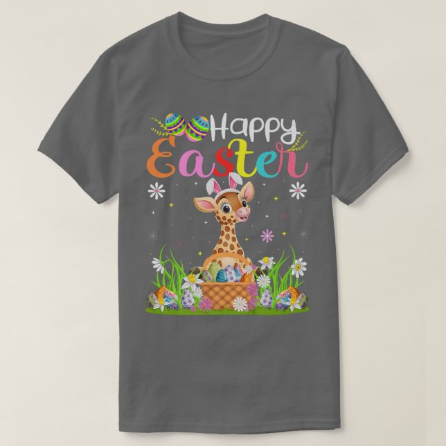 Camiseta Giraffe Bunny Egg Caçando Girafa Engraçada Feliz L (Frente do Design)