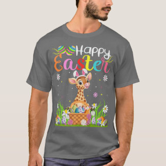 Camiseta Giraffe Bunny Egg Caçando Girafa Engraçada Feliz L