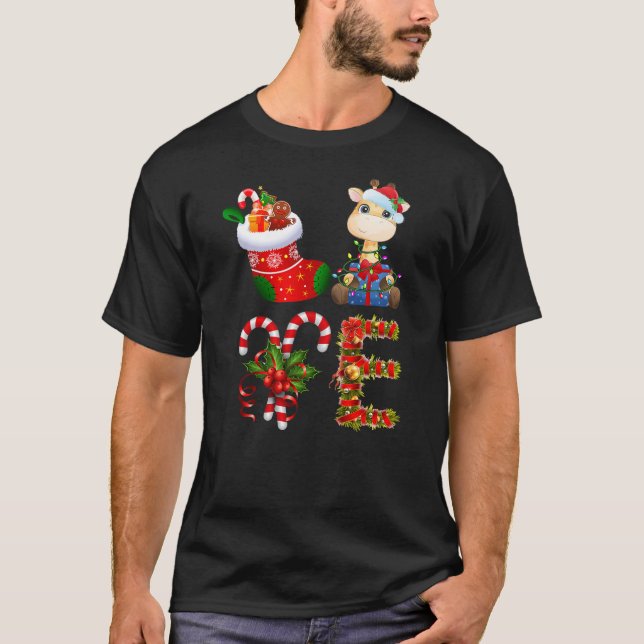 Camiseta Giraffe Christmas Lights Led Funny Santa Hat Chris (Frente)