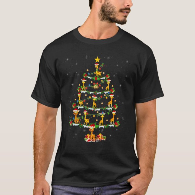 Camiseta Giraffe Christmas Tree Lights Santa Giraffe Xmas 1 (Frente)