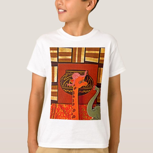 Camiseta Giraffe Hat Art Impressão (Frente)