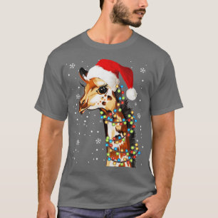 Camiseta Giraffe Natal Santa Hat Xmas