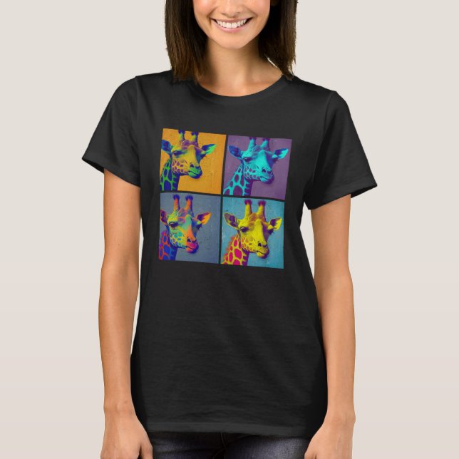 Camiseta Giraffe Pop Illustration Colorful Animal Women (Frente)