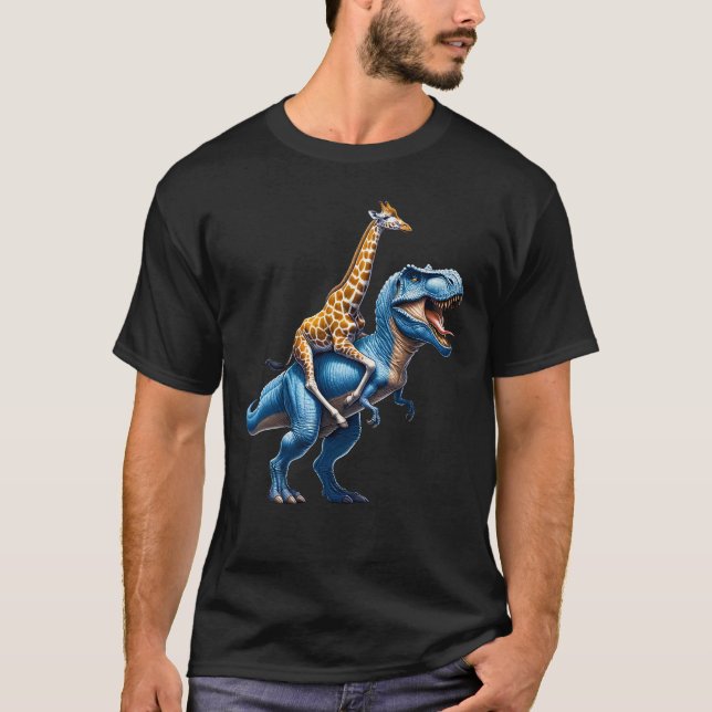Camiseta Giraffe Riding Dinosaur Lover (Frente)