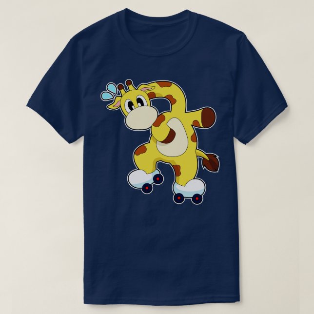 Camiseta Giraffe Roller skates patinagem em linha (Frente do Design)