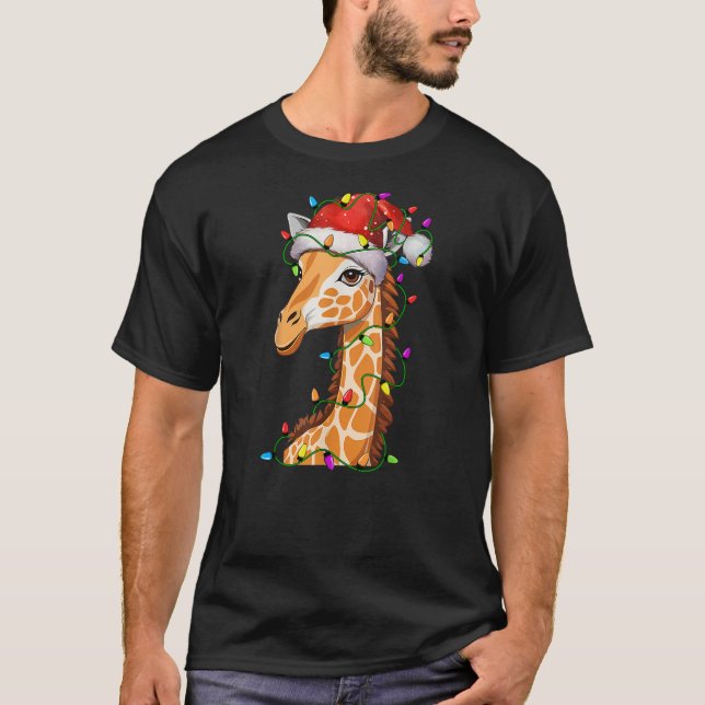Camiseta Giraffe Santa Christmas Tree Lighting Xmas Funny (Frente)