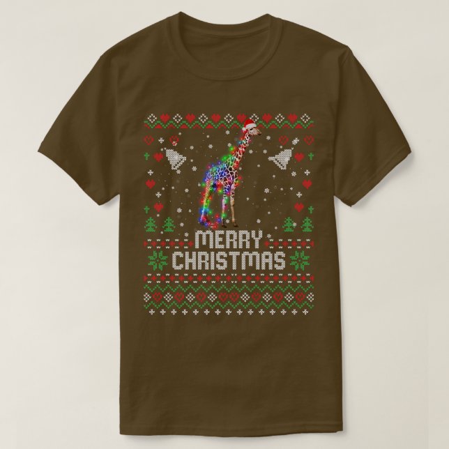 Camiseta Giraffe Santa Hat Árvore de Natal Animal (Frente do Design)