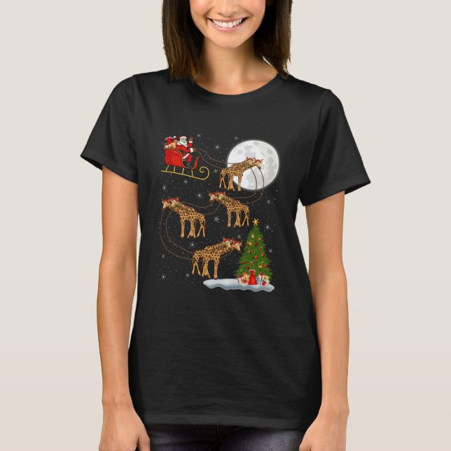Camiseta Giraffe Santa Sleigh Flying Funny Magical Christma (Frente)