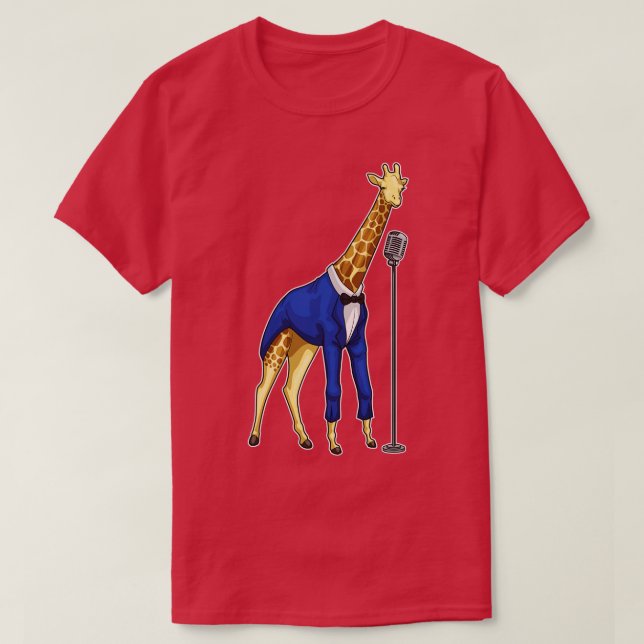 Camiseta Giraffe Singer Microphone Music (Frente do Design)