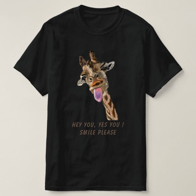 Camiseta Giraffe Tongue Out and PlayPiscar os olhos - Sorri (Frente do Design)