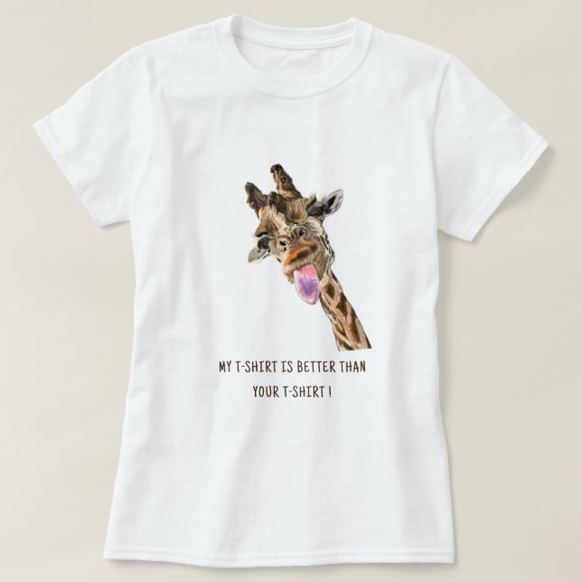 Camiseta Giraffe Tongue Saindo Engraçado T-Shirt - Texto Pe (Frente do Design)