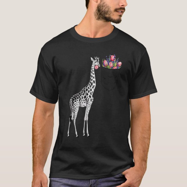 Camiseta Giraffe Tulip Flower Kids Adultos Pocke Animal (Frente)