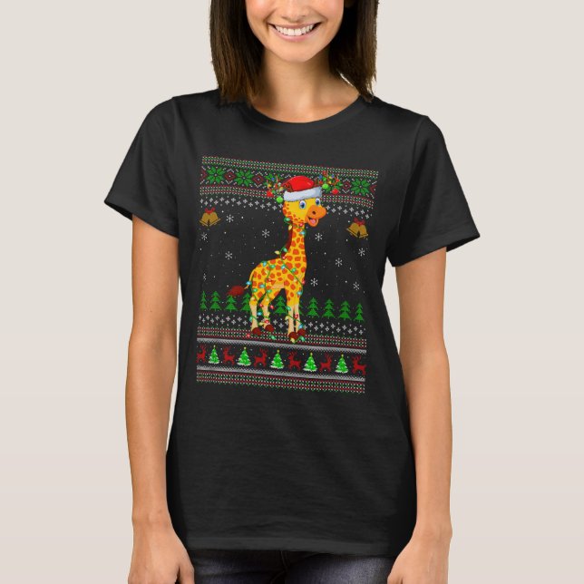 Camiseta Giraffe Ugly Christmas Sweaters Holiday Santa Cute (Frente)
