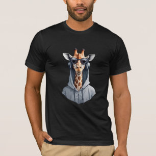 Camiseta Giraffe Vestindo Hoodie Engraçado Caráter Legal