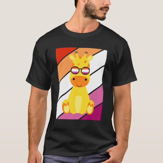 Camiseta Giraffe With Pride Lesbian Flag LGBTQ Proud Ally P (Frente)