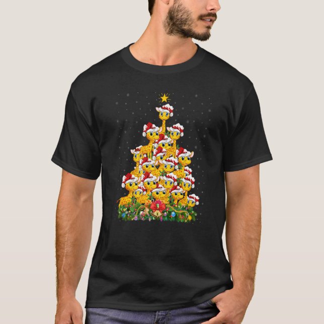 Camiseta Giraffe  Xmas Lights Santa Giraffe Christmas Tree (Frente)