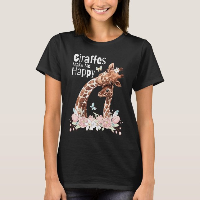 Camiseta GIRAFFES MAKE ME HAPPY Giraffe  Cute Mom Baby Gira (Frente)