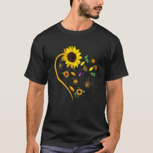 Camiseta Girassóis Aranhas de Flores Soltas Formas Corações