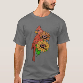 Camiseta Girassóis Aves Cardinas Meninas Bonitas Pássaros E
