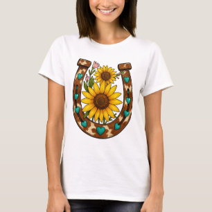 Camiseta Girassóis de Ferradura Rústica Floral Country 
