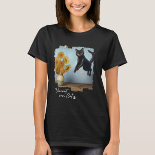 Camiseta Girassóis de Gato Negro, Vincent van Cat, Engraçad