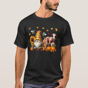 Camiseta Girassóis de Outono Abóboras Gnome E Vaca Dia de A