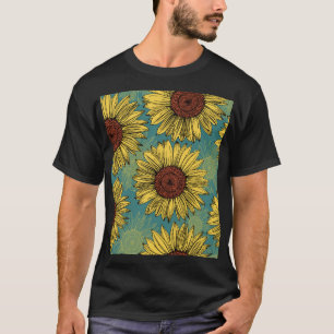 Camiseta Girassóis Desenhados À Mão Azul