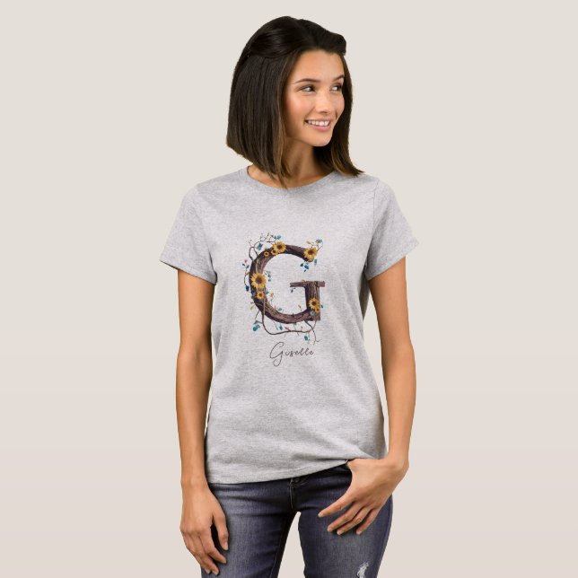Camiseta Girassóis Elegantes Monograma G: Vinhas e Pastel S (Frente Completa)
