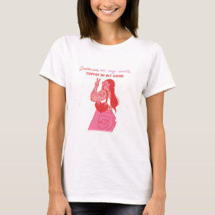 Camiseta Girassóis em minhas Unhas, café em minha mão