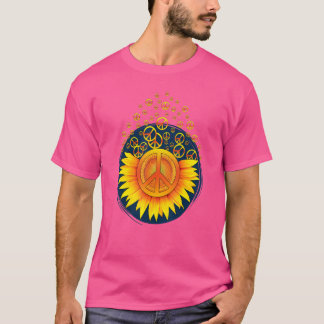Camiseta Girassol Amarelo Com Sinais De Paz Flutuantes Em A