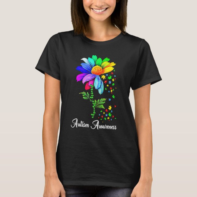 Camiseta Girassol Arco-íris Escolha Gentil Puzzle Conscient (Frente)