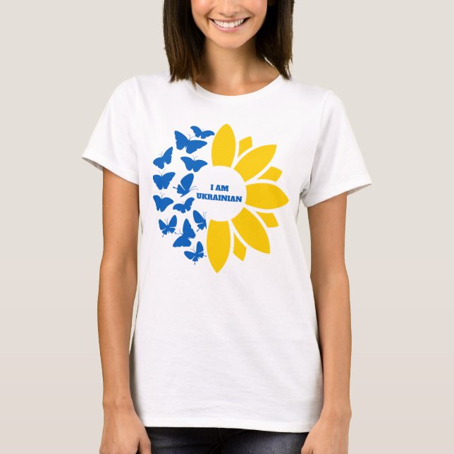 Camiseta Girassol azul/amarelo Eu sou ucraniano personalizá (Frente)