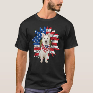 Camiseta Girassol Bandeira Americana Pastor Alemão 4 De Jul