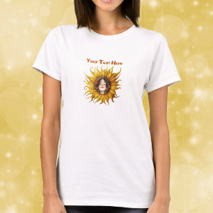 Camiseta Girassol Brilhante Com Rosto de Menina Sorrindo no