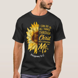 Camiseta Girassol Cristão Posso Fazer Todas as Coisas Relig
