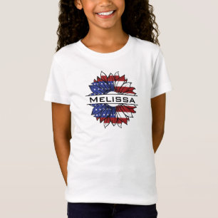 Camiseta Girassol de bandeira dos EUA com nome de garota